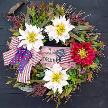 Венок для празднования входной двери, имитация цветочной ткани, приветственный венок на Национальный день