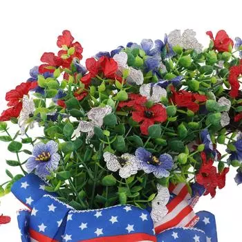 Венок для украшения двери ручной работы красный белый синий цветок пластиковый цветочный венок на День независимости