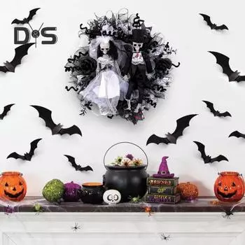 Венок из черепов, тематическая гирлянда на тему невесты ужасов на Хэллоуин, украшение на дверь из сетки-скелета, жуткий декор для дома на вечеринку, каминную полку черный белый