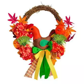 Венок из индейки на День благодарения для входной двери Осенний искусственный венок с кленовыми листьями, тыквой и гортензиями для украшения дома, крыльца, урожая на День благодарения