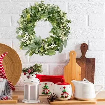 Венок из искусственных листьев эвкалипта, венок из искусственных зеленых листьев с ягодами, венок из искусственного эвкалипта для дома, крыльца, стены, двери, декор F