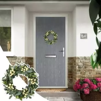 Венок из искусственных листьев эвкалипта, венок из искусственных зеленых листьев с ягодами, венок из искусственного эвкалипта для дома, крыльца, стены, двери, декор D