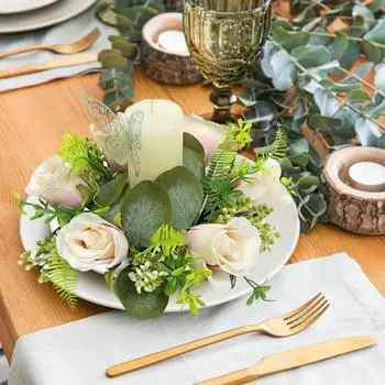 Венок из искусственных роз, свеча, искусственные цветы ручной работы, кольцо для свечи, гирлянда из искусственных роз, украшение для стола на свадьбу, весна-лето, декор входной двери D 1pc