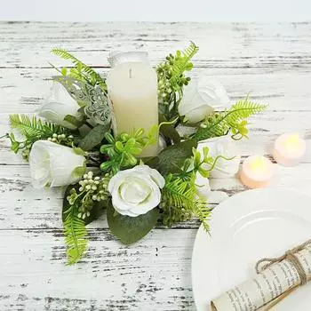 Венок из искусственных роз, свеча, искусственные цветы ручной работы, кольцо для свечи, гирлянда из искусственных роз, украшение для стола на свадьбу, весна-лето, декор входной двери C 1pc