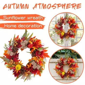 Венок из красного подсолнуха, венок из искусственных листьев, украшение для дверной подвески, праздничный реквизит, подвесная подвеска на окно One Size красный