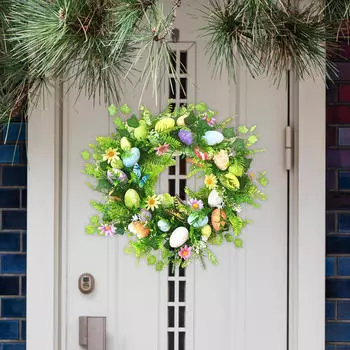 Венок из пасхальных яиц 17,7 дюйма, настенный подвес с разноцветными яйцами, весенний декор