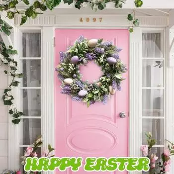 Венок из пасхальных яиц 17,7 дюймов, венок ручной работы с искусственными цветами, весенний декор из яиц