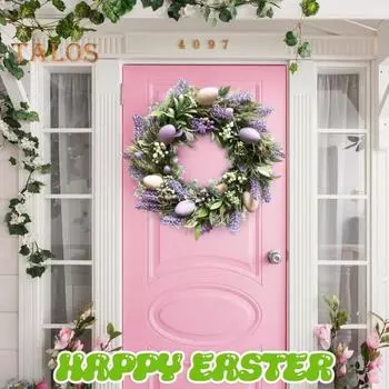 Венок из пасхальных яиц 17,7 дюйма, венок ручной работы с искусственными цветами, весенний декор из цветных яиц, венок для настенной каминной полки, входной двери C
