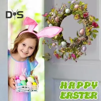 Венок из пасхальных яиц 17,7 дюйма, венок ручной работы с искусственными цветами, весенний декор из цветных яиц, венок для настенной каминной полки, входной двери A