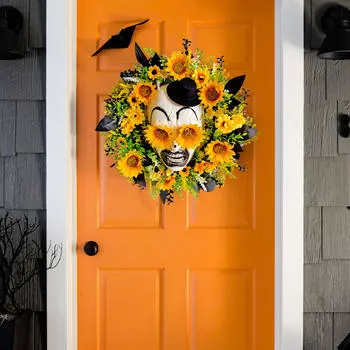 Венок из подсолнечника Хэллоуин Декор Лицо в шляпе Дом с привидениями Крыльцо Жуткий настенный ковролин