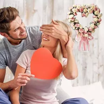 Венок из роз в форме сердца, гирлянда из искусственных роз на День святого Валентина с лентами, цветочный венок для входной двери на годовщину свадьбы, украшение вино красного