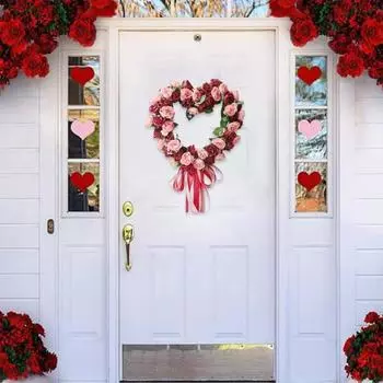 Венок из роз в форме сердца Yousheng, гирлянда из искусственных роз на День святого Валентина с лентами, цветочный венок для входной двери, украшение на годовщину свадьбы вино красного