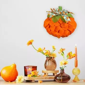 Венок из тыквы для входной двери, осенняя гирлянда из мешковины из тыквы с бантом, осенняя вешалка для двери, стены, окна на День благодарения 1pc