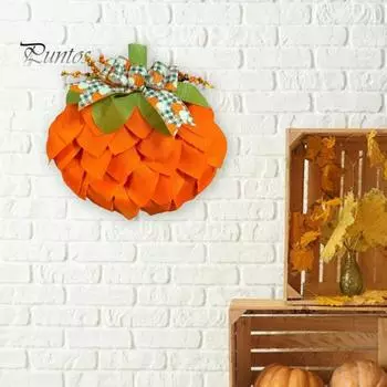 Венок из тыквы для входной двери, осенняя гирлянда из мешковины из тыквы с бантом, осенняя вешалка для двери, стены, окна на День благодарения 1pc