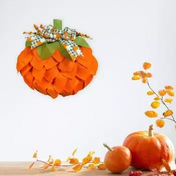 Венок из тыквы для входной двери в фермерском доме, осенняя гирлянда из мешковины из тыквы с бантом, осенняя стена для двери