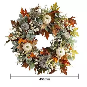 Венок из тыквы на День благодарения, осенний венок на дверь с белыми ягодами для домашнего интерьера и улицы 450mm разноцветный