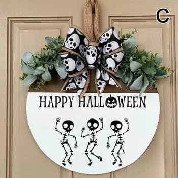 Венок из тыквы на Хэллоуин с призрачной деревянной круглой доской, украшение для входной двери, декор двери на Хэллоуин