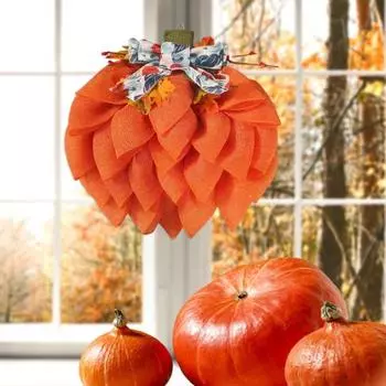 Венок из тыквы, осенняя фермерская мешковина, сетка, тыква с бантом, осенняя вешалка для входной двери на День благодарения, рождественский декор 1pc