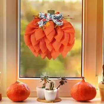 Венок из тыквы, осенняя фермерская мешковина, сетка, тыква с бантом, осенняя вешалка для входной двери на День благодарения