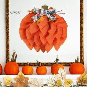 Венок из тыквы, осенняя фермерская мешковина, сетка, тыква с бантом, осенняя вешалка для входной двери на День благодарения, рождественский декор 1pc