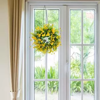Венок из желтых ромашек для реквизита для фотографий на входной двери, прочный весенний венок для вечеринки на окне в фермерском доме, праздника в помещении и на открытом воздухе жёлтый