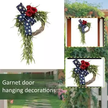 Венок ко Дню Независимости, Патриотический дверной венок для входной двери, Красно-синее украшение, Четвертое июля, Летний венок гордости, Четвертое июля One Size