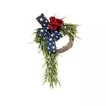 Венок ко Дню Независимости, Патриотический дверной венок для входной двери, Красно-синее украшение, Четвертое июля, Летний венок гордости, Четвертое июля One Size