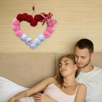 Венок ко Дню святого Валентина, плюшевый помпон, украшение в виде сердца для входной двери, романтическое A