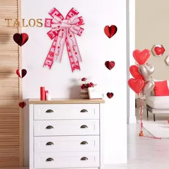 Венок ко Дню святого Валентина с бантом в виде сердца, большой подарочный бант, украшение на елку, украшение на свадьбу, праздник, вечеринку розовый