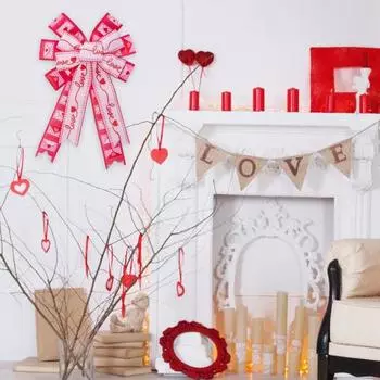 Венок ко Дню святого Валентина с бантом в виде сердца, большой подарочный бант, украшение на елку, украшение на свадьбу, праздник, вечеринку розовый