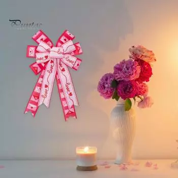Венок ко Дню святого Валентина с бантом в виде сердца, большой подарочный бант, украшение на елку, украшение на свадьбу, праздник, вечеринку розовый