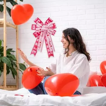 Венок ко Дню святого Валентина с бантом в виде сердца, большой подарочный бант, украшение на елку, украшение на свадьбу, праздник, вечеринку розовый