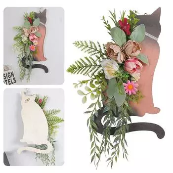 Венок-кулон, прочный, простой в уходе, дверной венок в форме кошки для дома, рождественские праздничные украшения 1pc