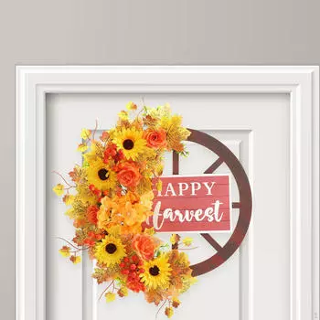 Венок на День благодарения Подсолнух Настенный кленовый лист Украшения для интерьера Наружное окно Передняя дверь