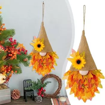 Венок на День благодарения с огнями, осенний гном, украшение для двери, подвесная гирлянда для крыльца, искусственный цветочный венок для вечеринки, стены, окна other