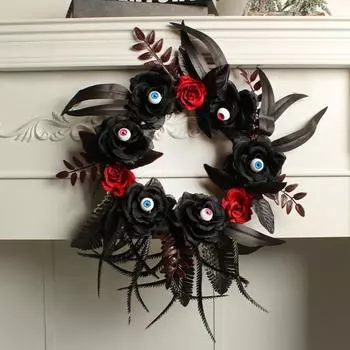 Венок на Хэллоуин, готический глаз, искусственный цветок, лоза, черная гирлянда, украшение для дома ручной работы для входной двери