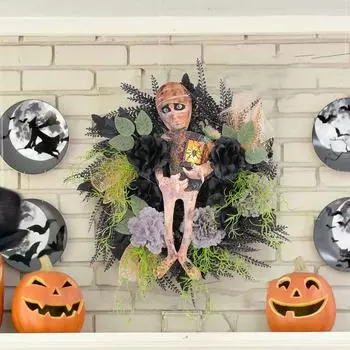Венок на Хэллоуин Мумия Приветственный венок Знак Оконный висячий венок Декор для двери Жуткая вечеринка на Хэллоуин Домашнее украшение на Хэллоуин 40cm