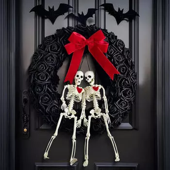 Венок на Хэллоуин Пара скелетов Роза Украшение Череп Цветок для вечеринки на каминной полке