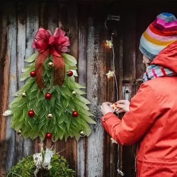 Венок на рождественскую елку, гирлянда на рождественскую елку ручной работы с бантами, шарами, вешалка для венка на входную дверь, праздничный декор Without Light