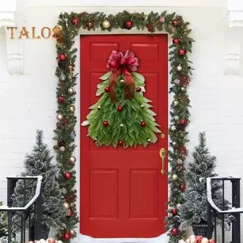 Венок на рождественскую елку, гирлянда на рождественскую елку ручной работы с бантами, шарами, вешалка для венка на входную дверь, праздничный декор Without Light