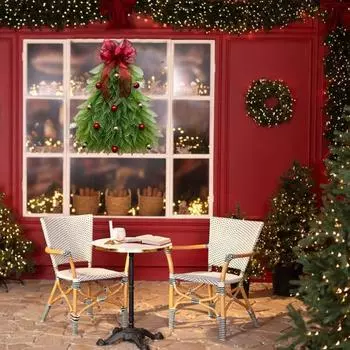 Венок на рождественскую елку, венок из текстурированной сетки с красным бантом, праздничный декор, треугольное рождество