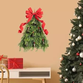 Венок на рождественскую елку Yousheng, входная дверь, ручная работа, фермерский дом, рождественская гирлянда с колокольчиками, праздничный декор для праздника зелёный