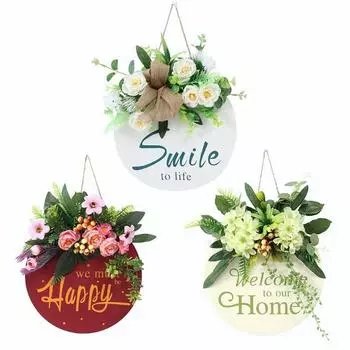 Венок на входной двери, деревянная подвесная табличка с цветком эвкалипта, деревянная вешалка, наружные украшения A