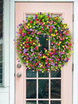 Венок на входную дверь Цветной искусственный венок Эвкалиптовый венок Подвесной декор Весна Лето Имитация цветочного венка Украшение окон разноцветный