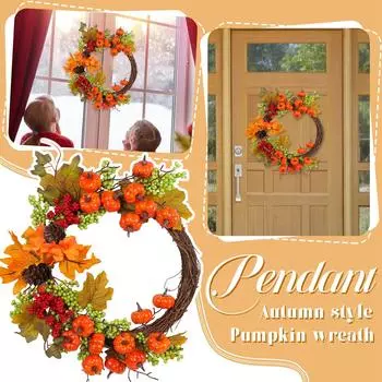 Венок, Осенний венок из виноградной лозы, Дверное украшение, Фестивальный реквизит, Подвесное оконное настенное украшение One Size оранжевый