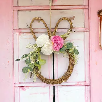 Венок пасхального кролика, подвесное украшение, подарок на вечеринку, весеннее украшение, гирлянда, искусственные цветы