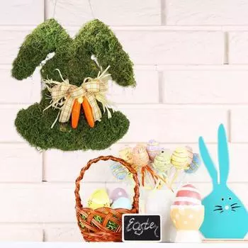 Венок пасхального кролика, весенний венок в форме кролика, венок из зелени, входная дверь, искусственный мох, гирлянда для декора окон и стен дома зелёный
