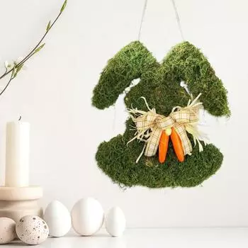 Венок пасхального кролика, весенний венок в форме кролика, венок из зелени, входная дверь, искусственный мох, гирлянда для декора окон и стен дома зелёный
