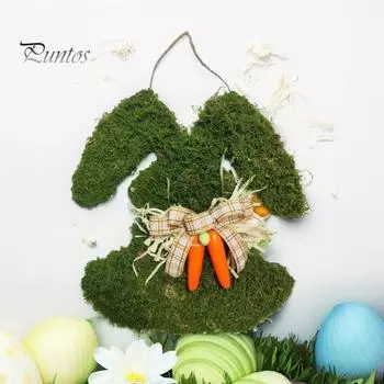 Венок пасхального кролика, весенний венок в форме кролика, венок из зелени, входная дверь, искусственный мох, гирлянда для декора окон и стен дома зелёный