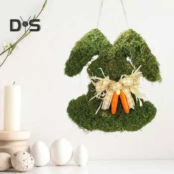 Венок пасхального кролика, весенний венок в форме кролика, венок из зелени, входная дверь, искусственный мох, гирлянда для декора окон и стен дома зелёный
